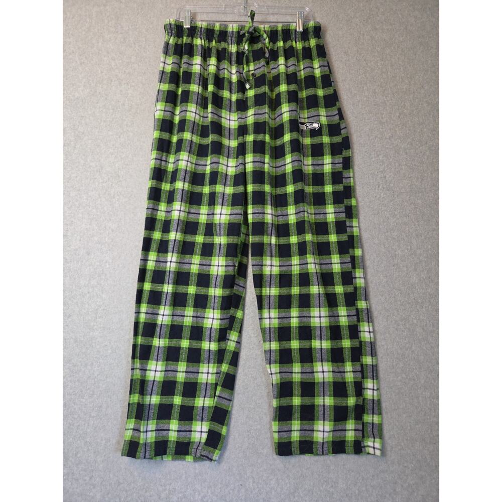 NFL Seattle Seahawks Green Plaid Pull On Drawstring Pajama Lounge Pants Mens Lrg